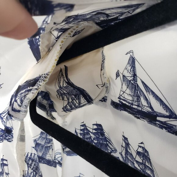 Vintage Whistles White Blue Nautical Sailboat Toile Print Silk Blouse Shorts Set - Picture 9 of 16